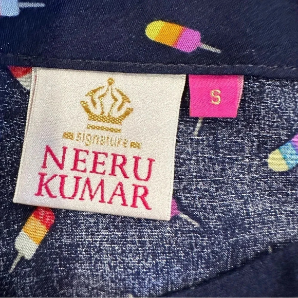 Neeru Kumar Navy With Colorful Popsicles Print Midi Dress Size Small - Picture 13 of 15